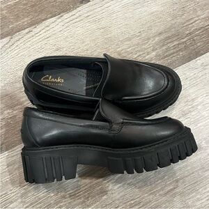 Clark’s Women’s Chunky Black Leather Slip-On Loafers